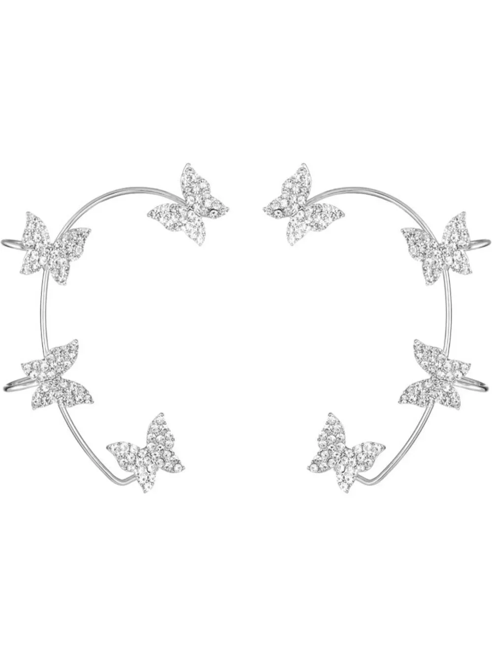 Women's Silver Alloy Butterfly Ear Rhinestone Wrap No Piercing Cuff Clip Earring